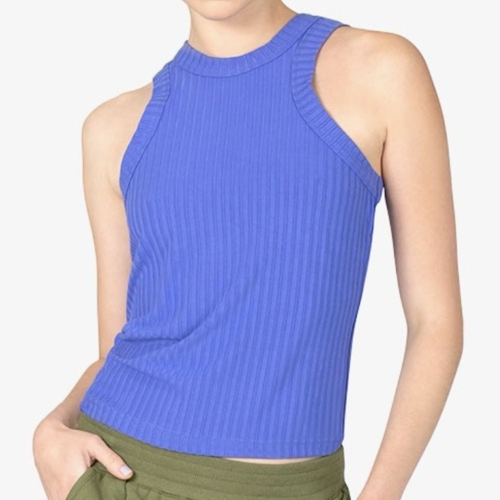 FP Movement by Free People Ribbed High Neck Tank Top in Blue